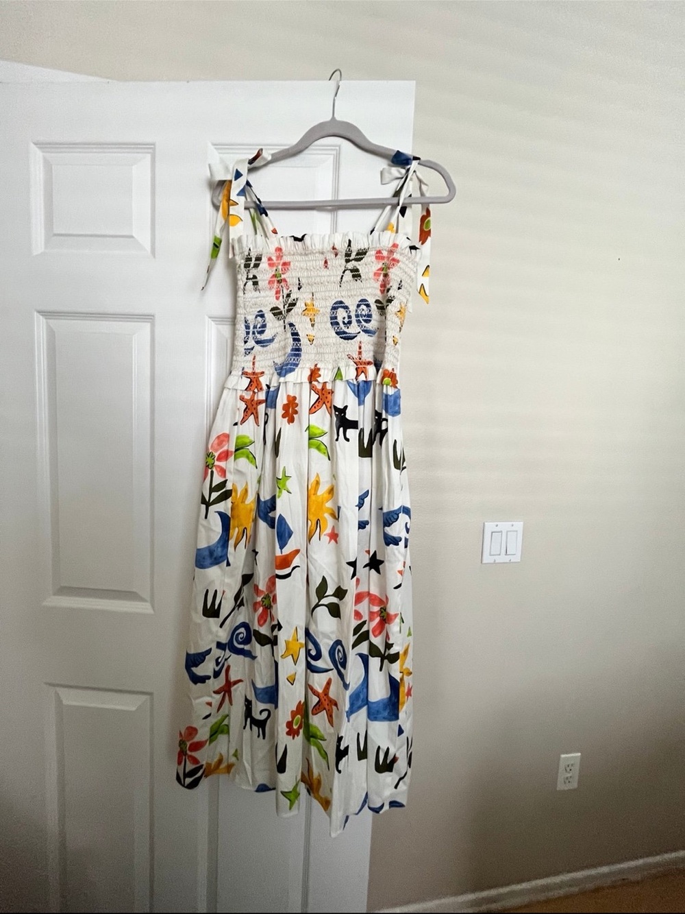 Corey Lynn Calter White Floral & Abstract Tie-Shoulder Maxi Dress